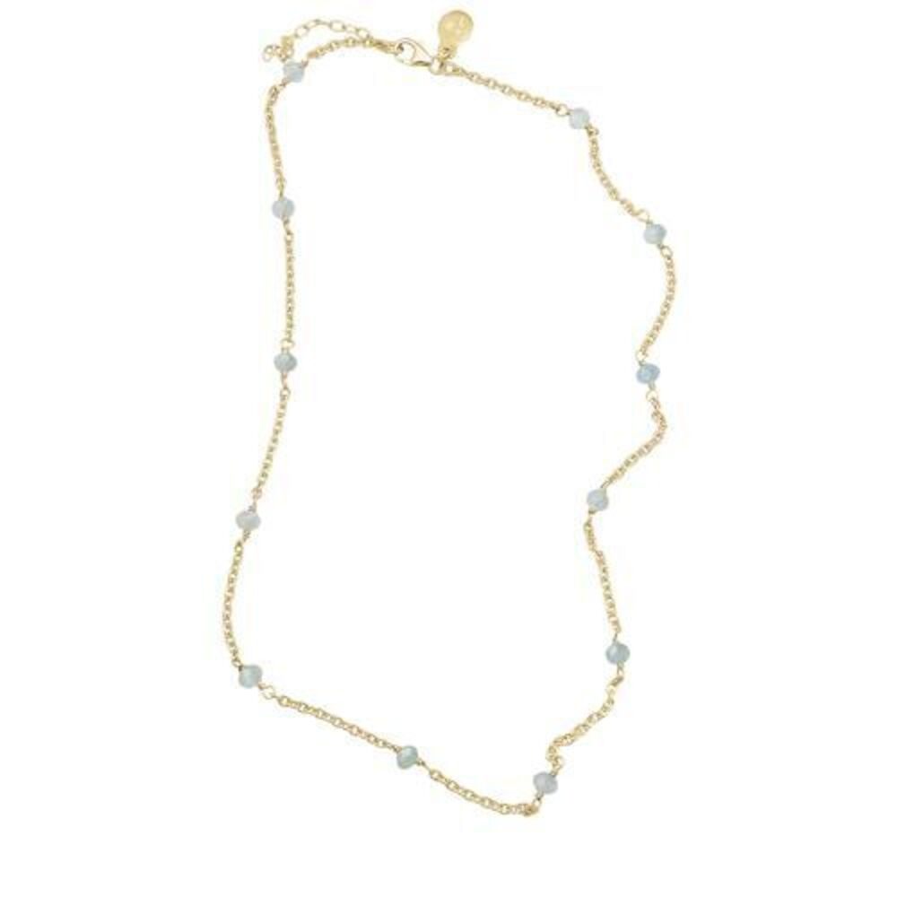 4018 Aquamarine Necklace , Premium Beaded Gold Necklaces - Tarnish Free 18K - Picture 8 of 8